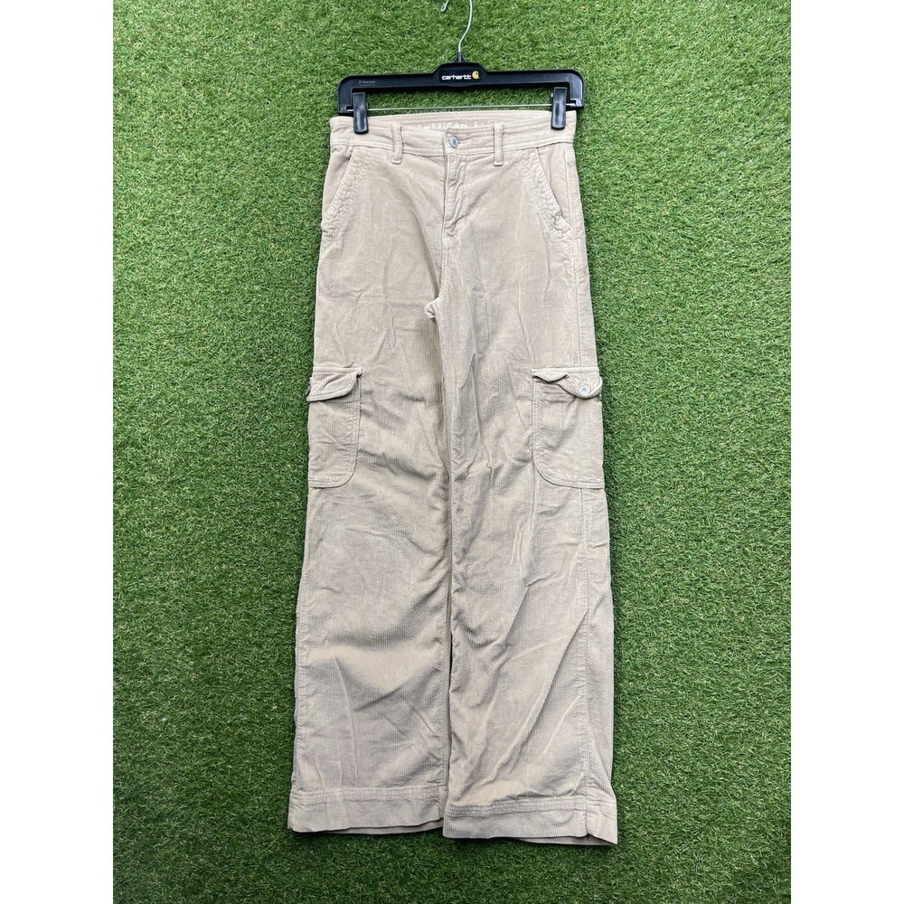 American Eagle Cargo Pants Womens 000 Corduroy Super High Rise Baggy Wide Leg